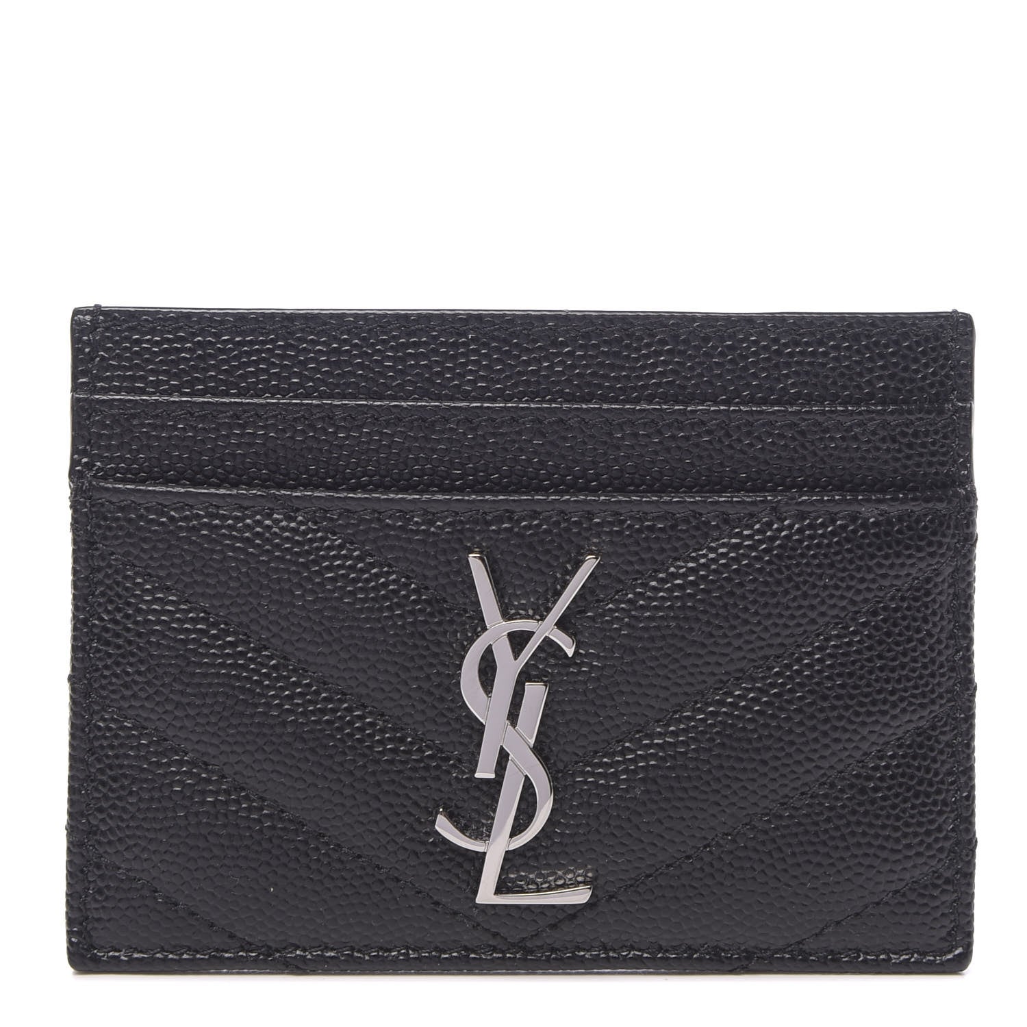 Saint Laurent Grain De Poudre Matelasse Chevron Monogram Credit Card Case Black 1 of 8