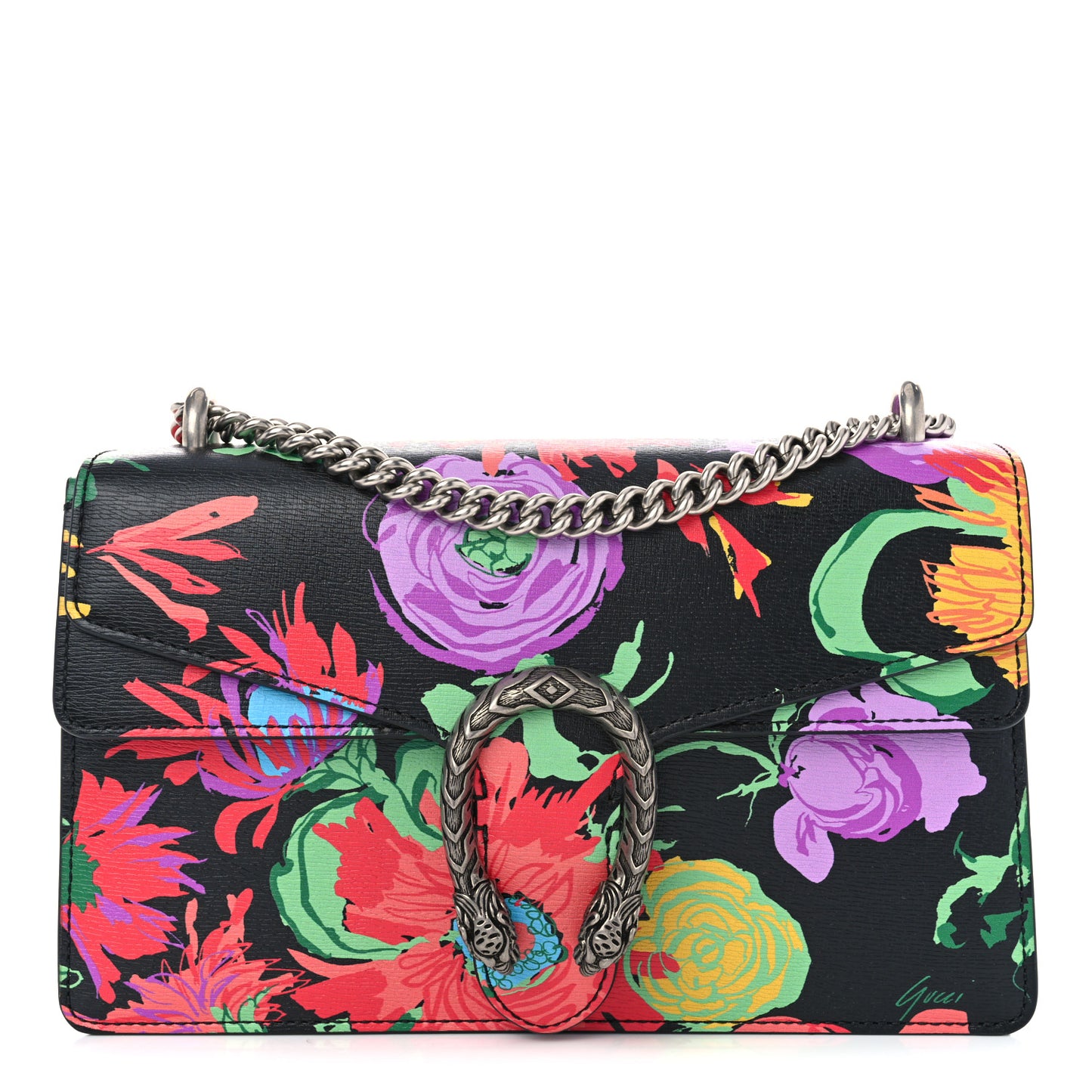 X KEN SCOTT New Shangai Calfskin Jenny Floral Print Small Dionysus Shoulder Bag Black Pink