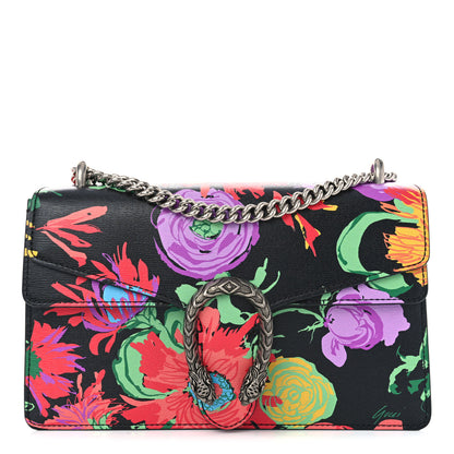 Gucci X KEN SCOTT New Shangai Calfskin Jenny Floral Print Small Dionysus Shoulder Bag Black Pink 1 of 11