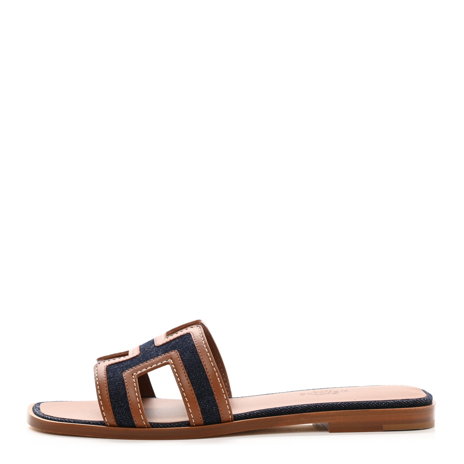 Hermes Calfskin Denim Oran Sandals 37 Bleu Brut Gold 1 of 9