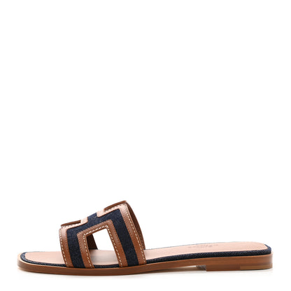 Hermes Calfskin Denim Oran Sandals 37 Bleu Brut Gold 1 of 9
