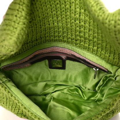 Fendi Crochet Calf Hair Tulip Baguette Green Pink 4 of 8