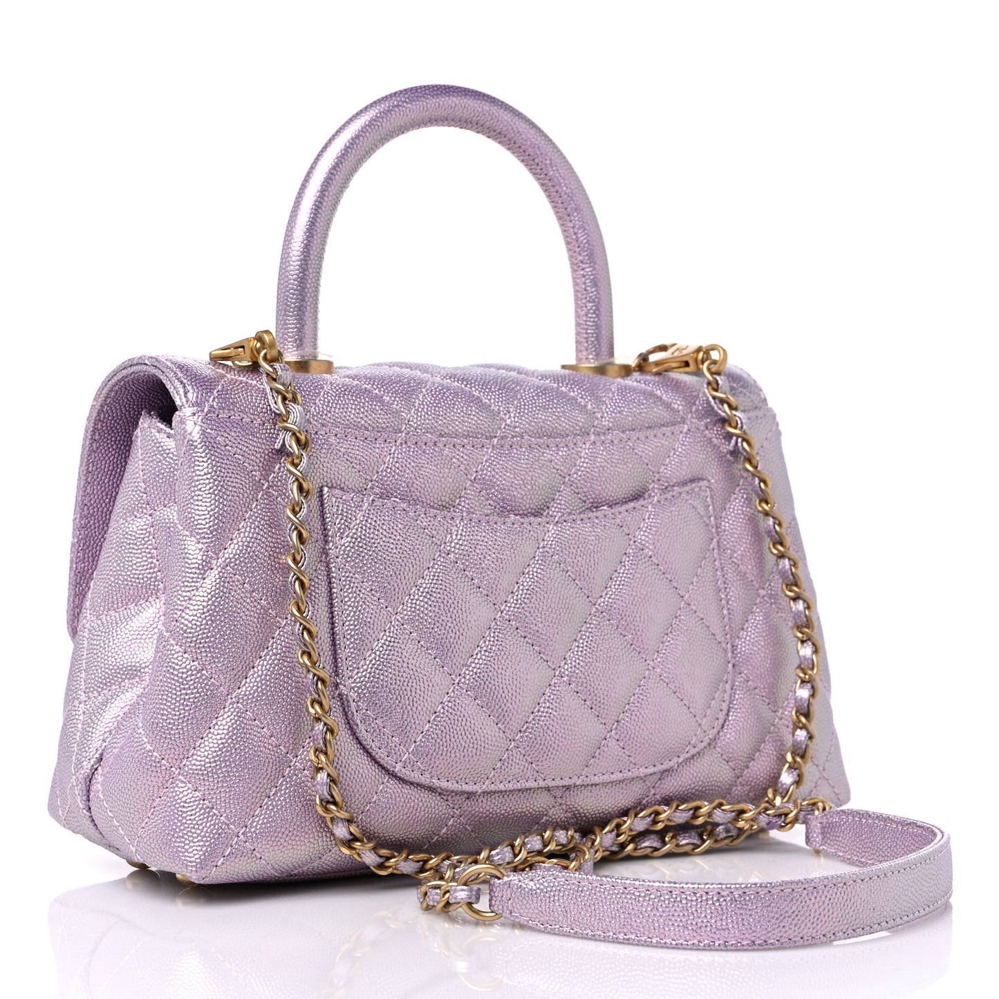 Iridescent Caviar Quilted Mini Coco Handle Flap Light Pink