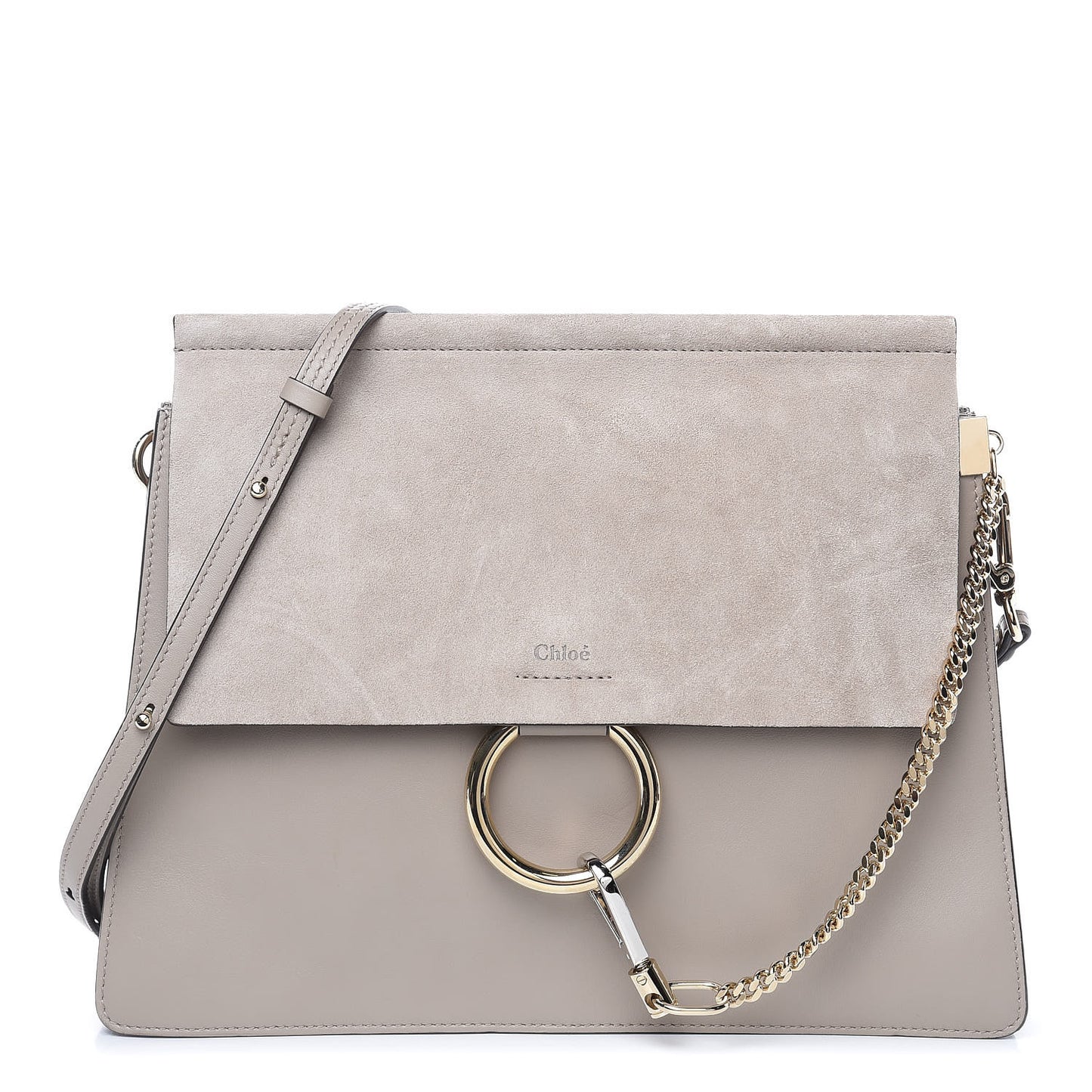 Calfskin Suede Medium Faye Shoulder Bag Motty Grey