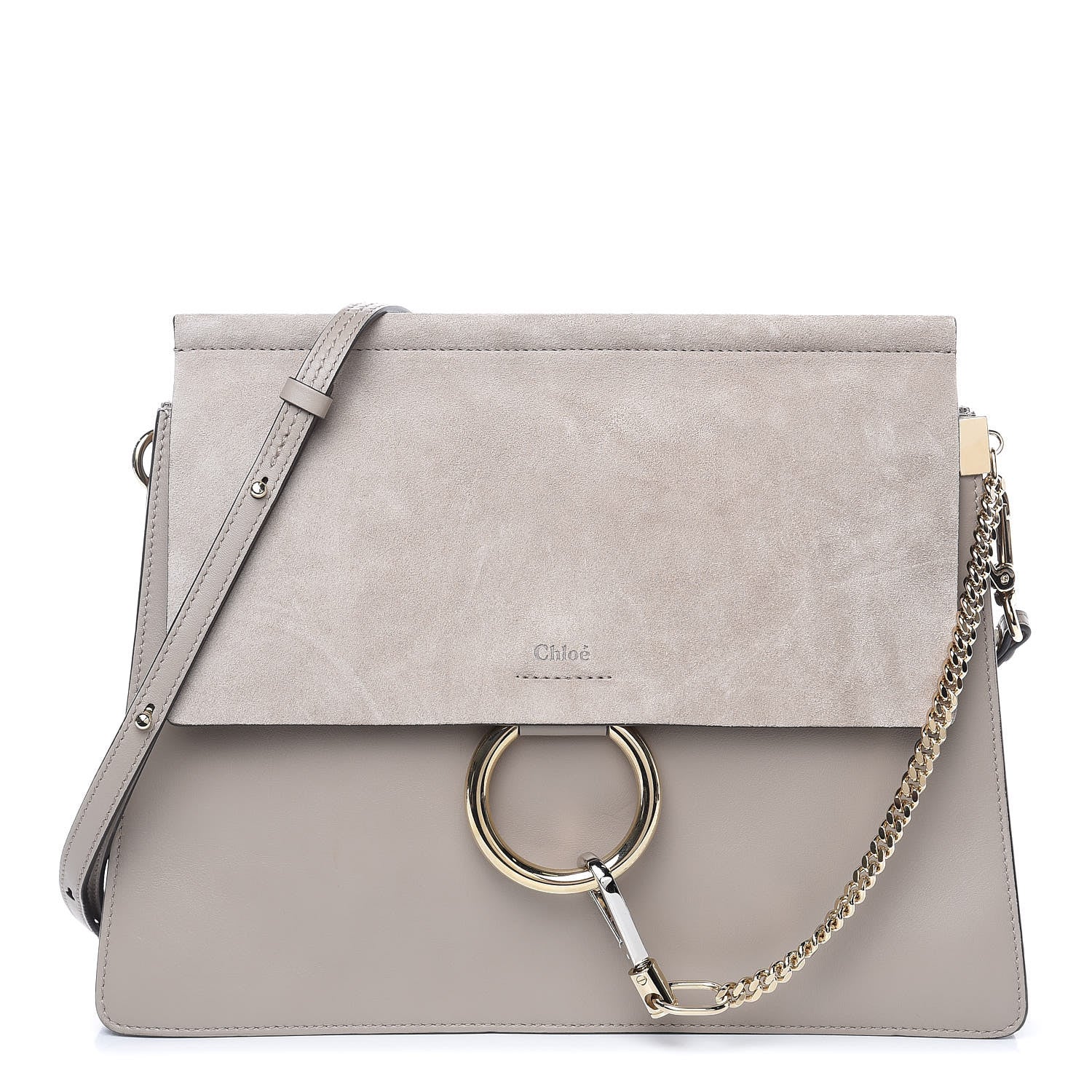 Chloe Calfskin Suede Medium Faye Shoulder Bag Motty Grey 1 of 10