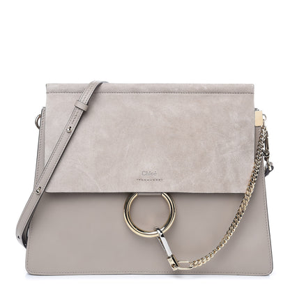 Chloe Calfskin Suede Medium Faye Shoulder Bag Motty Grey 1 of 10