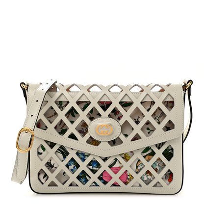 Gucci Canvas Flora Floral Calfskin Medium Cutout Shoulder Bag White Multicolor 1 of 11