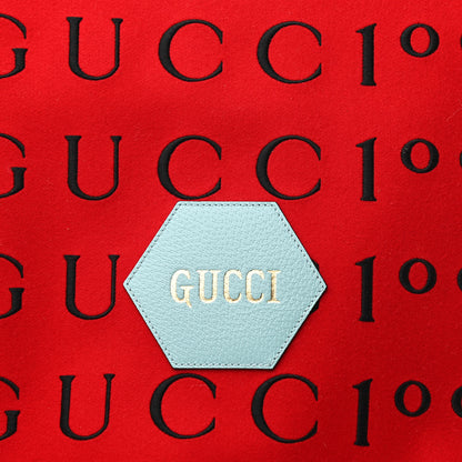 Gucci Felt Calfskin Script Logo Gucci 100 Aria Shopping Tote Bright Hibiscus Black Azure 7 of 9