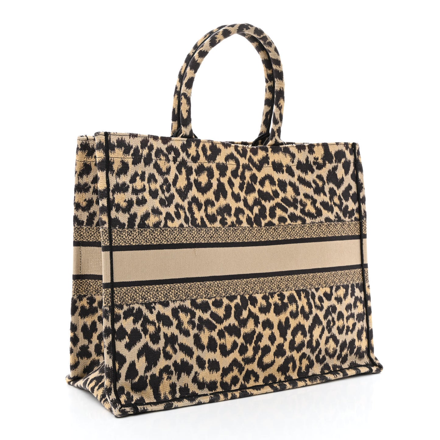 Canvas Mizza Embroidered Large Leopard Book Tote Beige