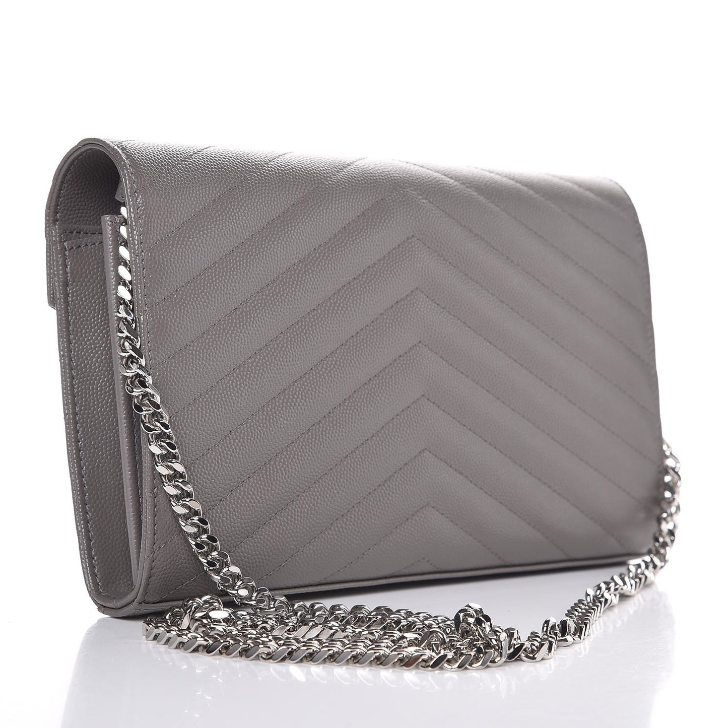 Grain De Poudre Matelasse Chevron Monogram Chain Wallet Fog