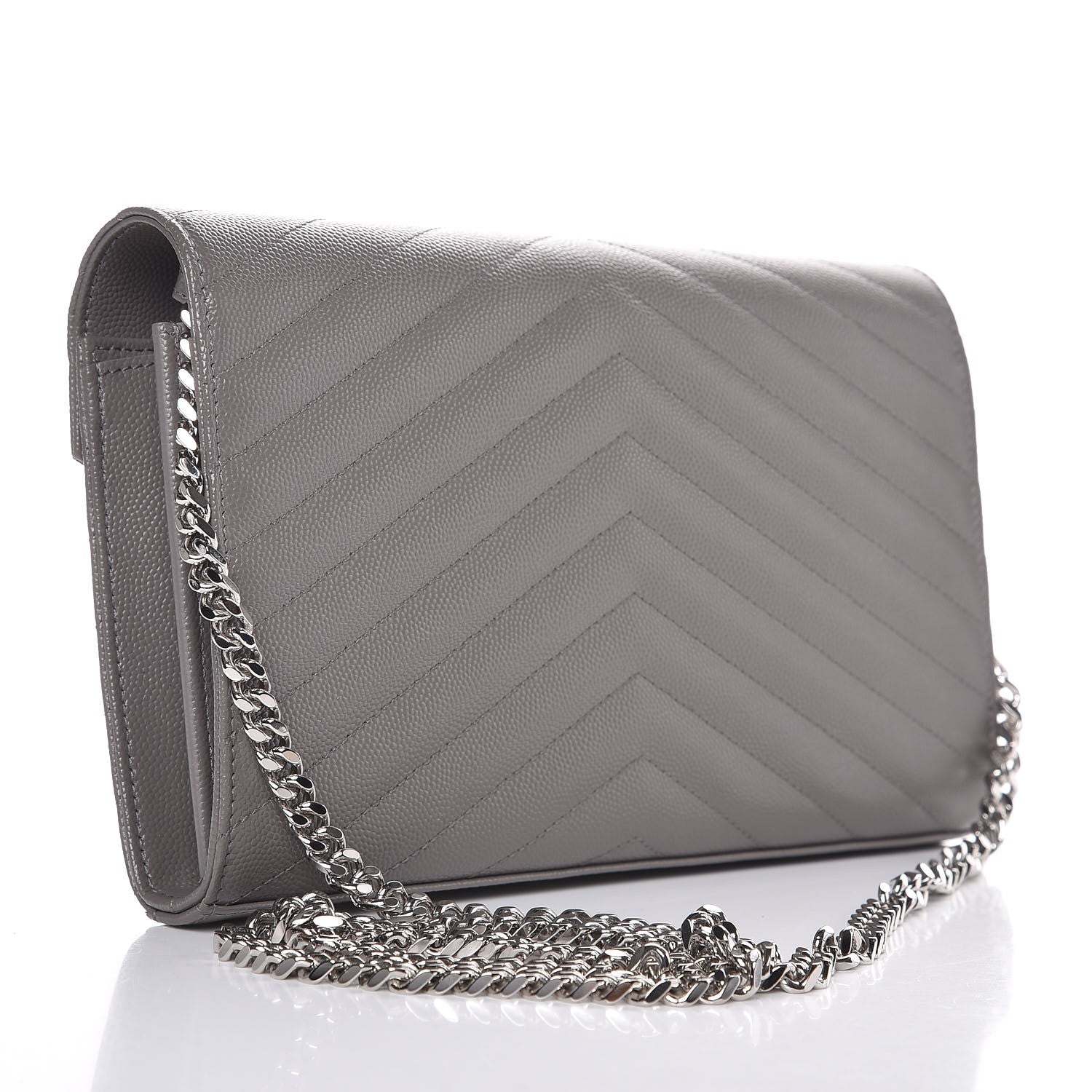 Saint Laurent Grain De Poudre Matelasse Chevron Monogram Chain Wallet Fog 3 of 6