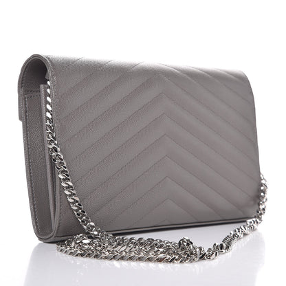 Saint Laurent Grain De Poudre Matelasse Chevron Monogram Chain Wallet Fog 3 of 6