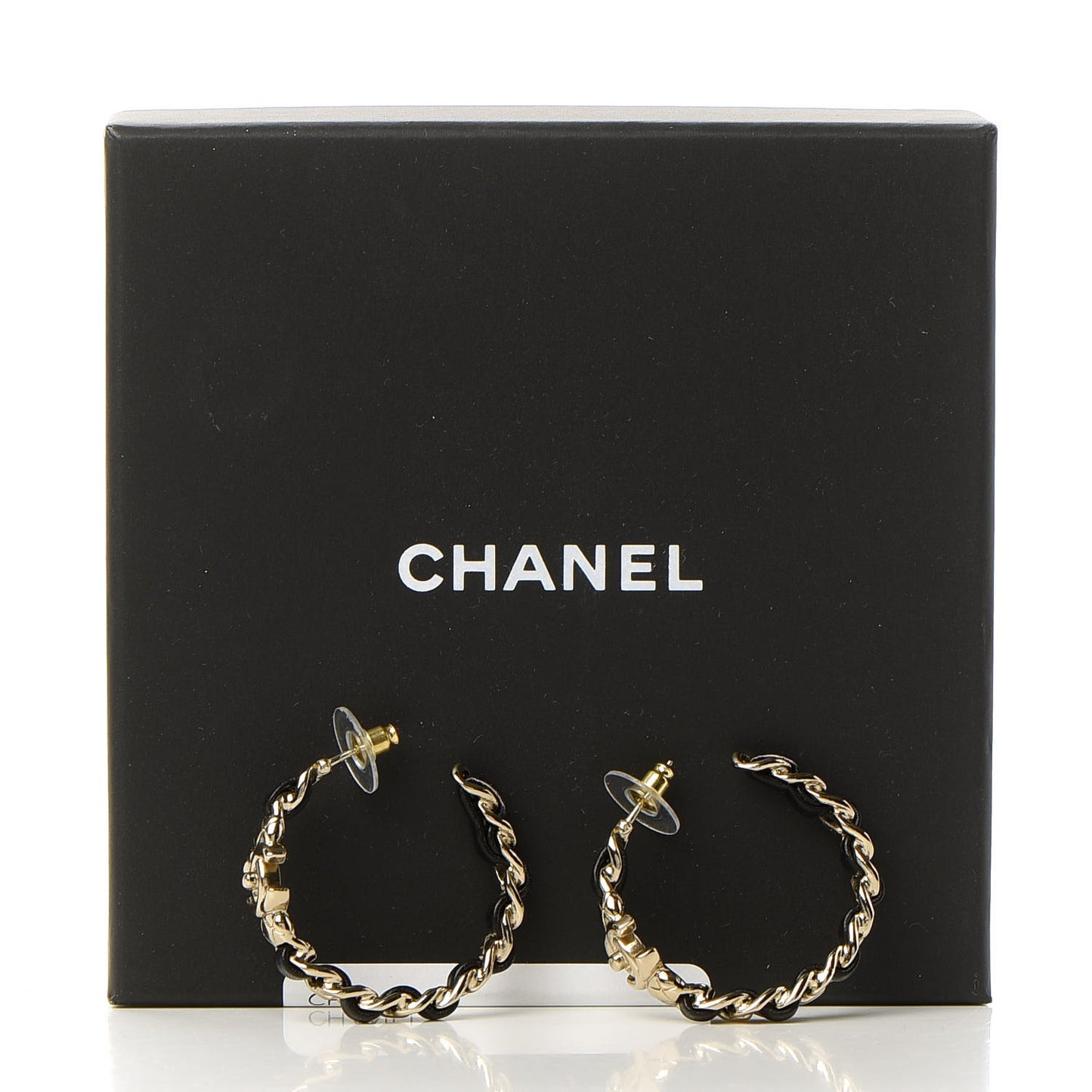 Lambskin CC Turnlock Chain Hoop Earrings Gold Black