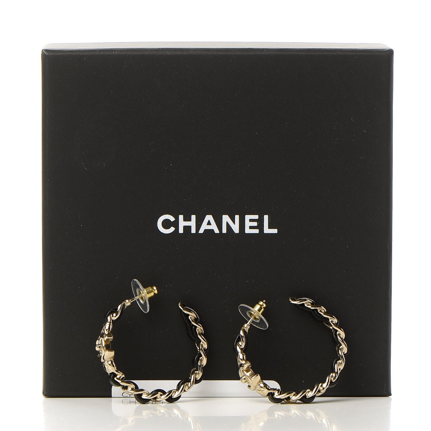 Chanel Lambskin CC Turnlock Chain Hoop Earrings Gold Black 5 of 5