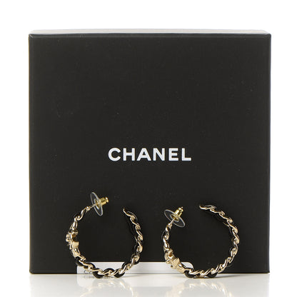 Chanel Lambskin CC Turnlock Chain Hoop Earrings Gold Black 5 of 5