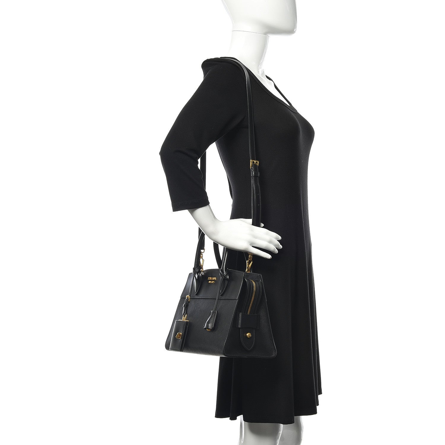 Prada Saffiano City Calfskin Small Esplanade Tote Black 2 of 9