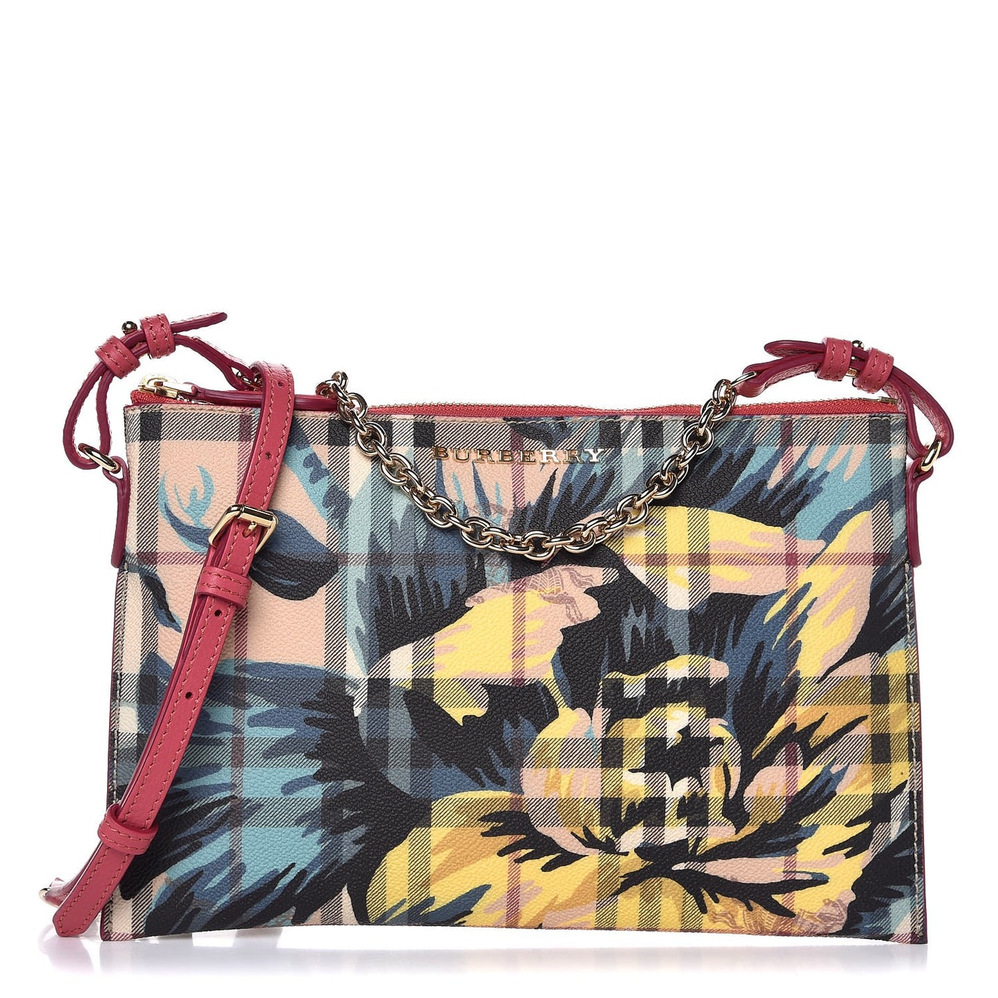 Haymarket Check Floral Print Peyton Wristlet Plum Pink Pewter Blue