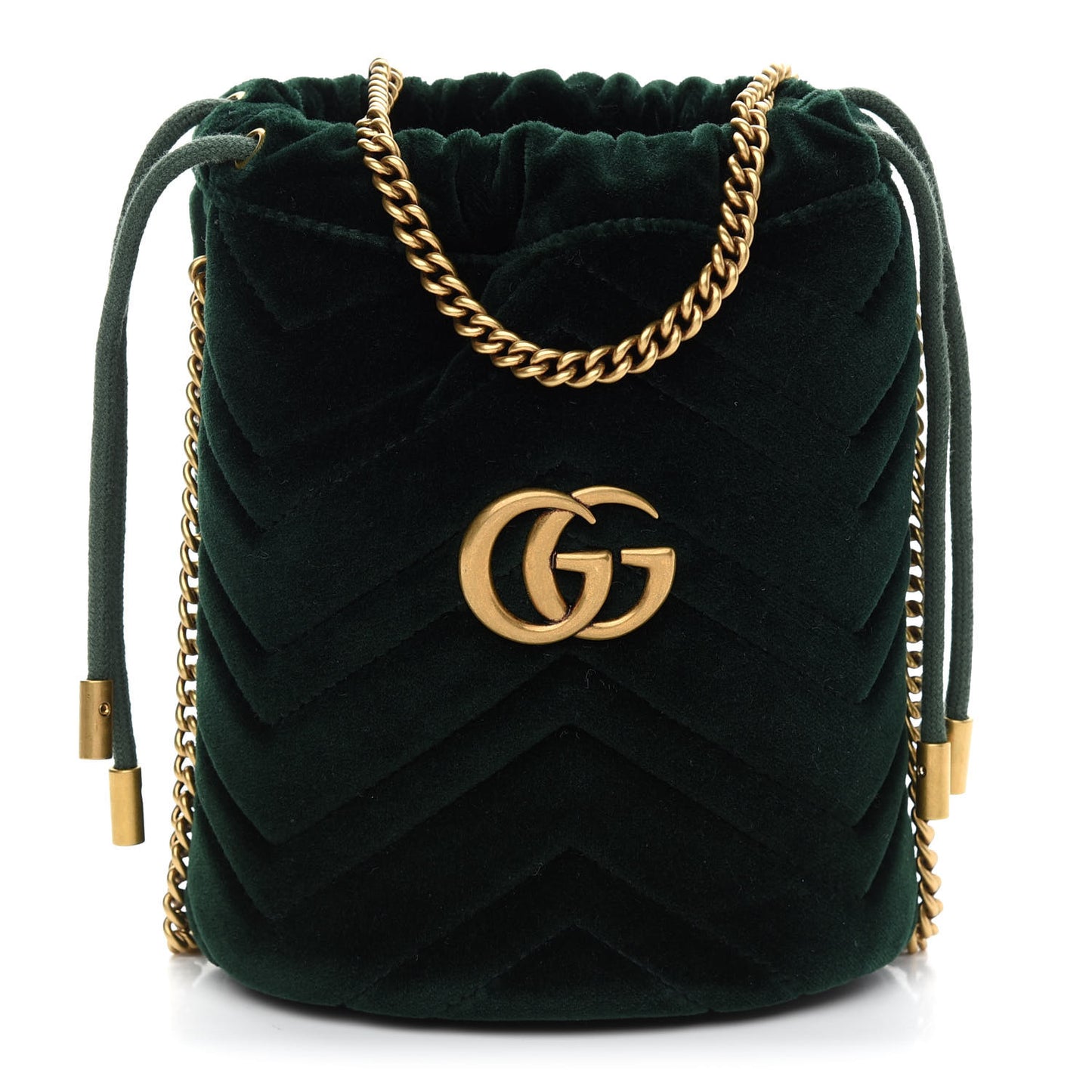 Velvet Matelasse Mini GG Marmont 2.0 Bucket Bag Dark Green