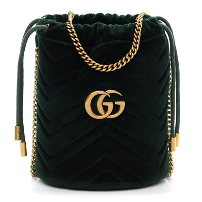 Gucci Velvet Matelasse Mini GG Marmont 2.0 Bucket Bag Dark Green 1 of 8