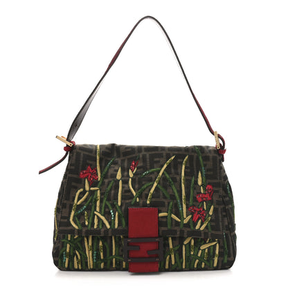 Fendi Zucca Pony Hair Embroidered Mama Baguette Tobacco Rosso 1 of 11