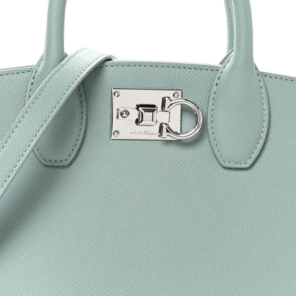 Salvatore Ferragamo Hammered Calfskin Small The Studio Box Bag Aqua Green 7 of 10