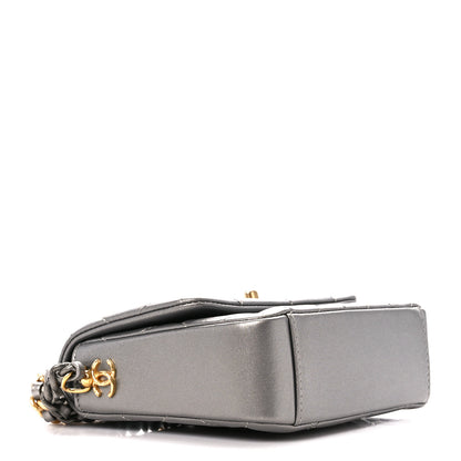 Chanel Metallic Lambskin Quilted Mini Side Note Flap Grey 4 of 11