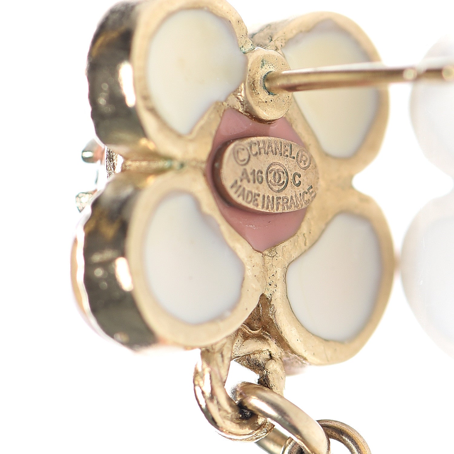 Chanel Resin Pearl CC Flower Drop Earrings Pink Beige 4 of 5