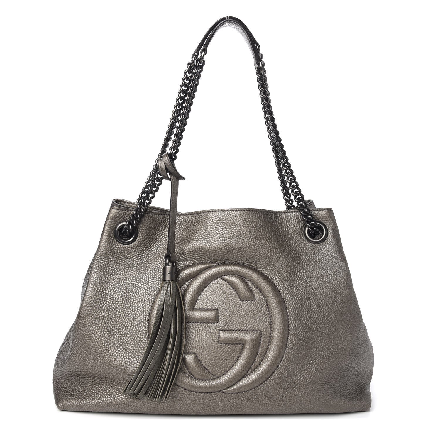 Gucci Metallic Pebbled Calfskin Medium Soho Chain Shoulder Bag Sasso 1 of 10