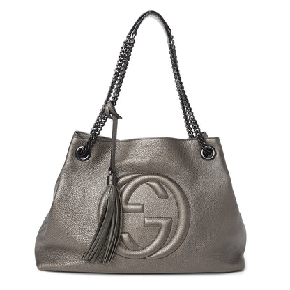 Gucci Metallic Pebbled Calfskin Medium Soho Chain Shoulder Bag Sasso 1 of 10