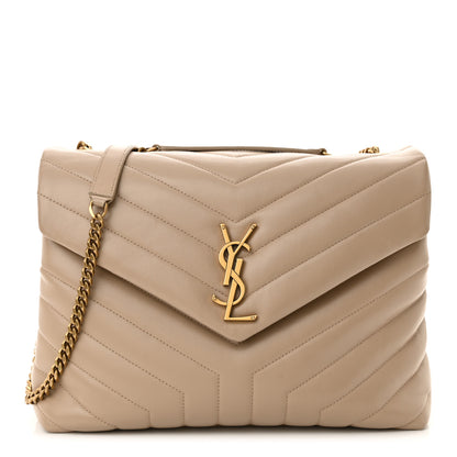 Saint Laurent Calfskin Y Quilted Monogram Medium Loulou Chain Satchel Dark Beige 1 of 13