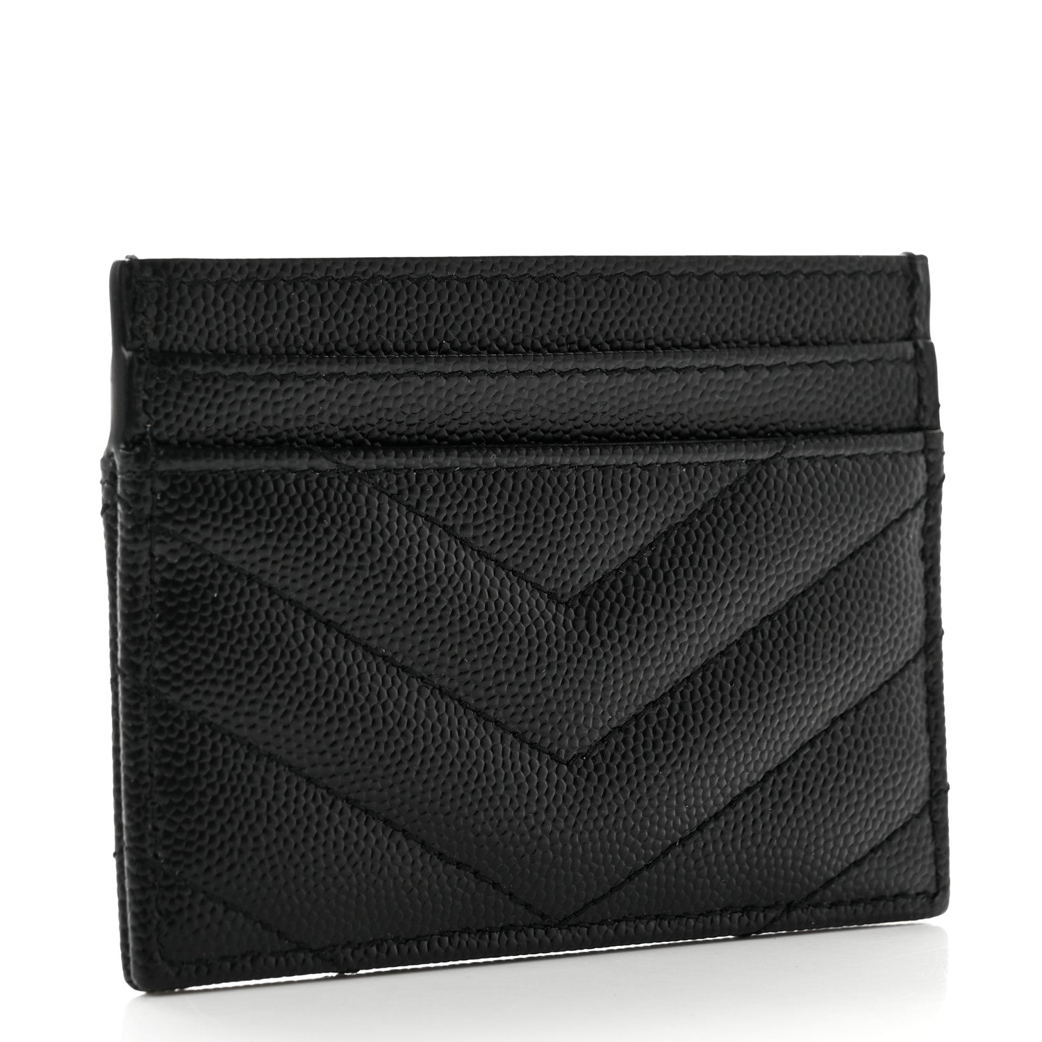 Saint Laurent Grain De Poudre Matelasse Chevron Monochrome Monogram Credit Card Case Black 3 of 7