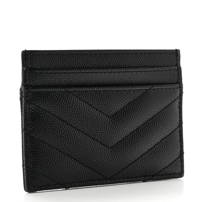 Saint Laurent Grain De Poudre Matelasse Chevron Monochrome Monogram Credit Card Case Black 3 of 7
