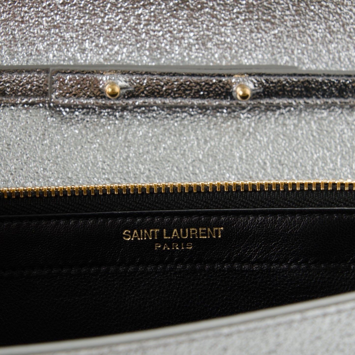 Grained Metallic Calfskin Monogram Chain Wallet Argento