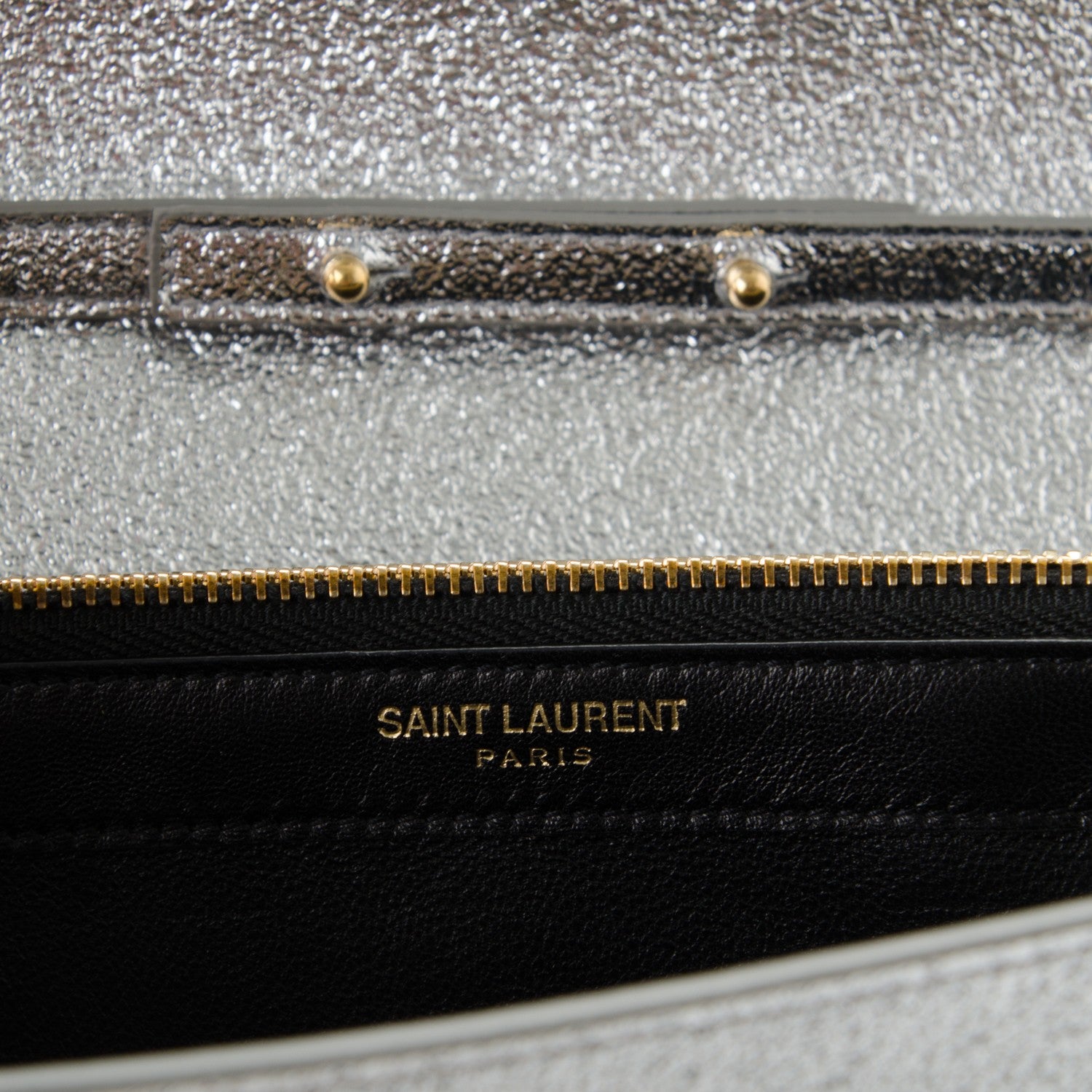 Saint Laurent Grained Metallic Calfskin Monogram Chain Wallet Argento 6 of 7