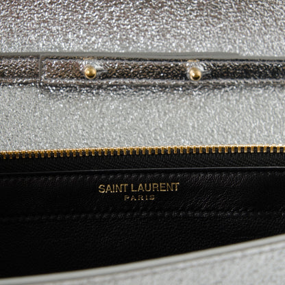 Saint Laurent Grained Metallic Calfskin Monogram Chain Wallet Argento 6 of 7