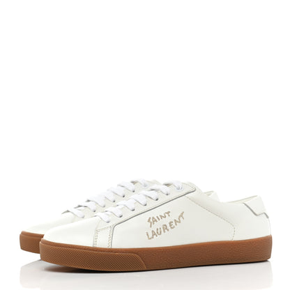 Saint Laurent Calfskin Embroidered Court Classic Sneakers 37.5 White 3 of 10