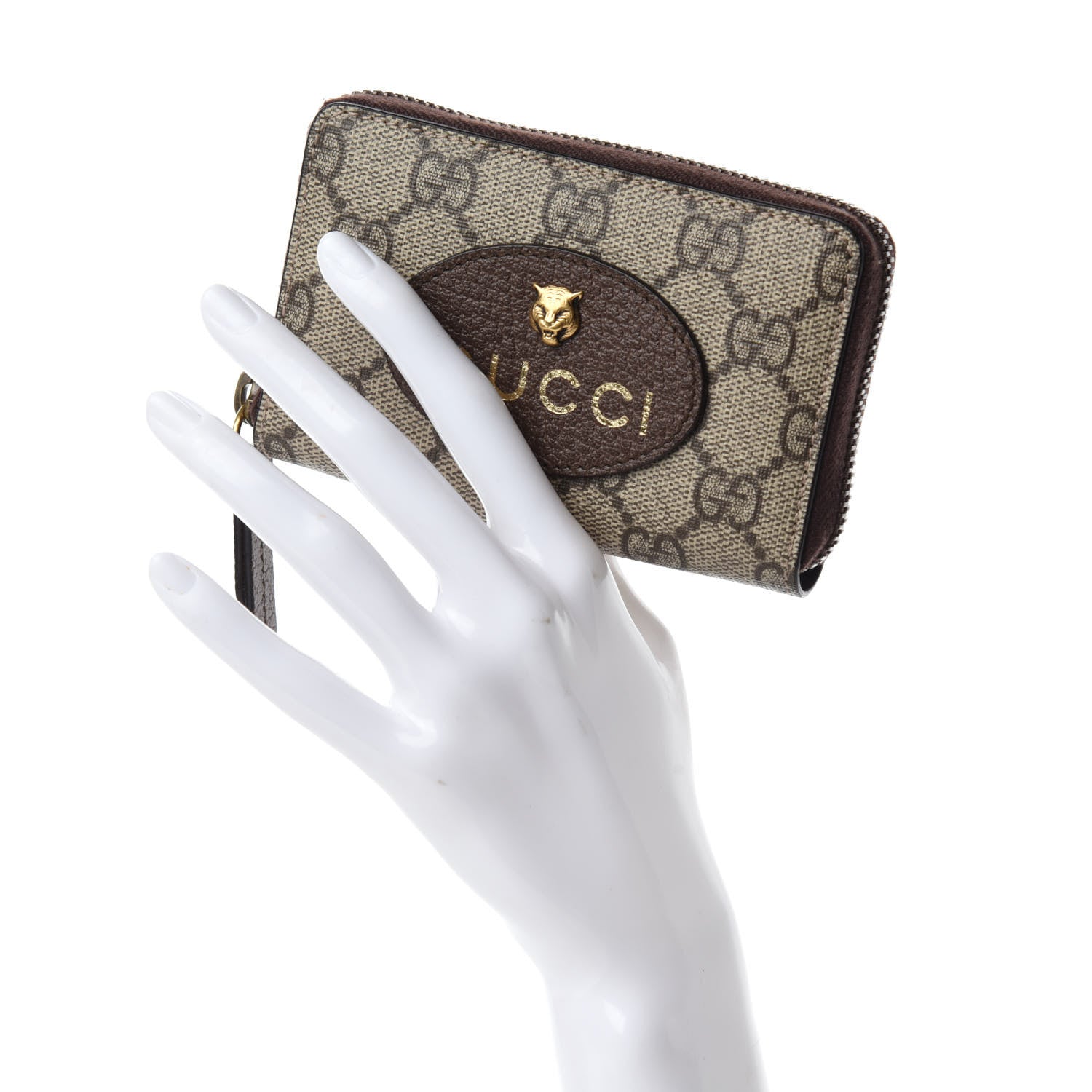 Gucci GG Supreme Monogram Neo Vintage Zip Around Card Case Beige Crop New Acero 2 of 6