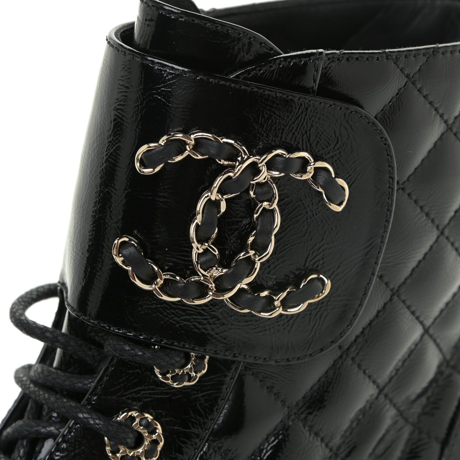 Chanel Shiny Calfskin Quilted Lace Up Combat Boots 36.5 Black 12 of 12