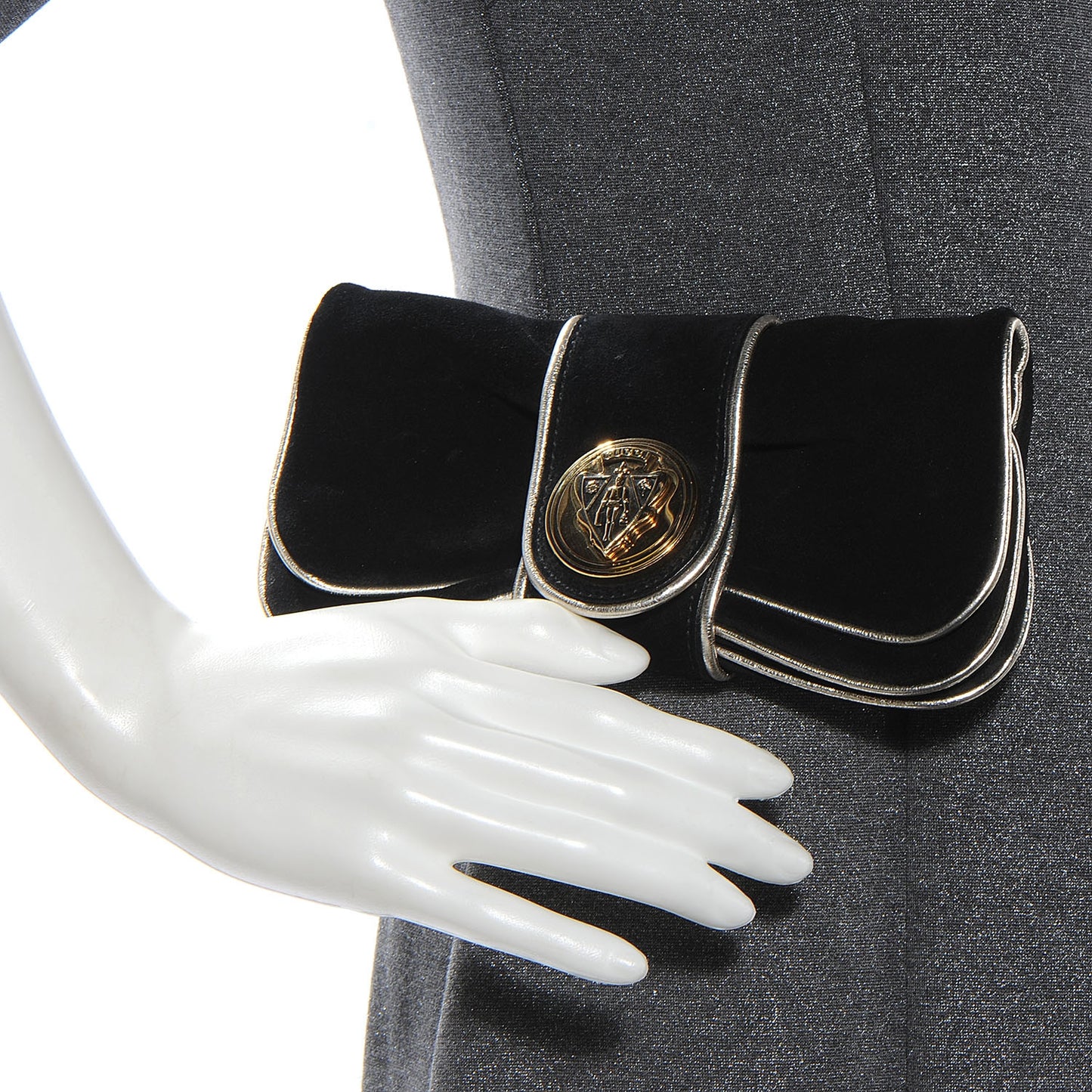 Suede Hysteria Foldover Medallion Clutch Black