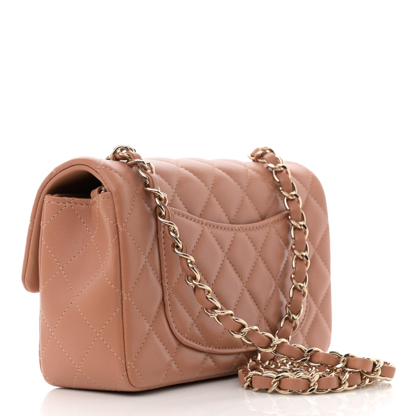 Lambskin Quilted Mini Rectangular Flap Brown