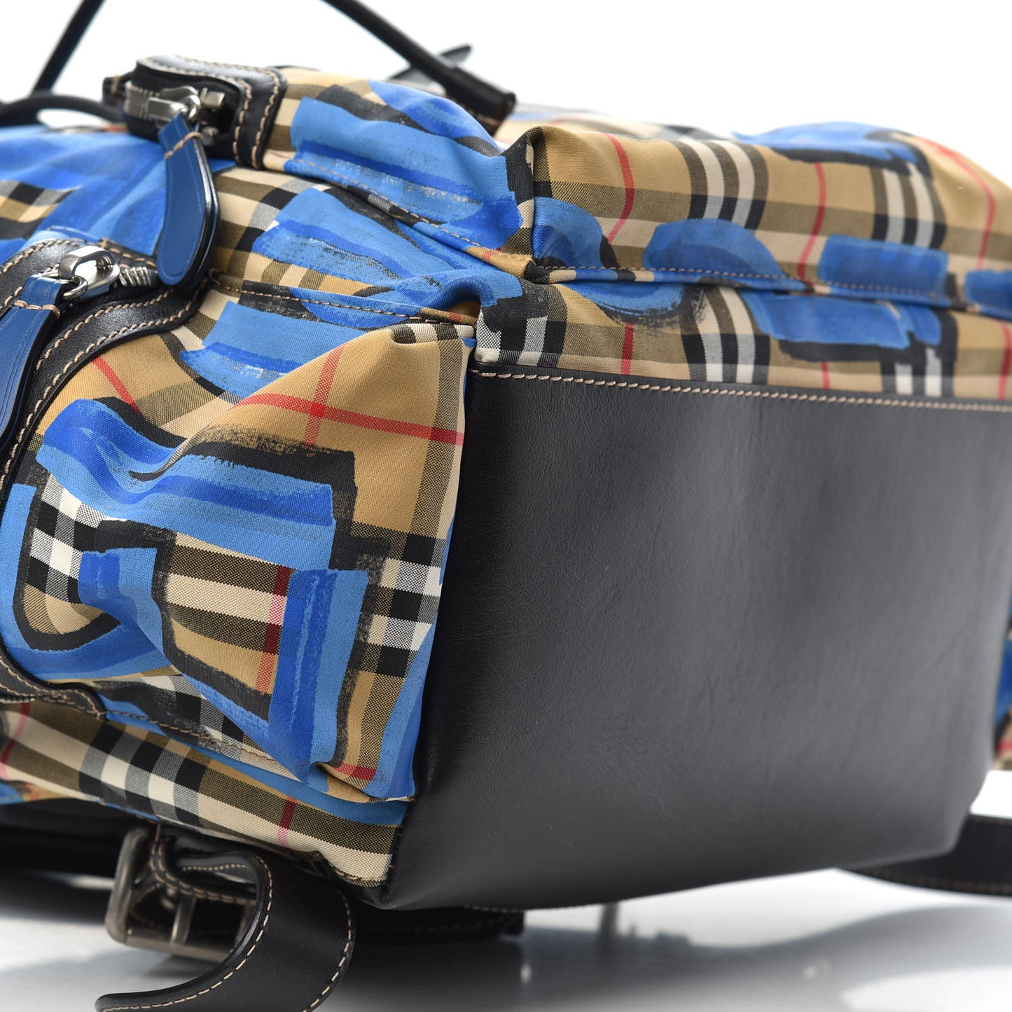 Vintage Check Graffiti Print Large Rucksack Backpack Blue Antique Yellow