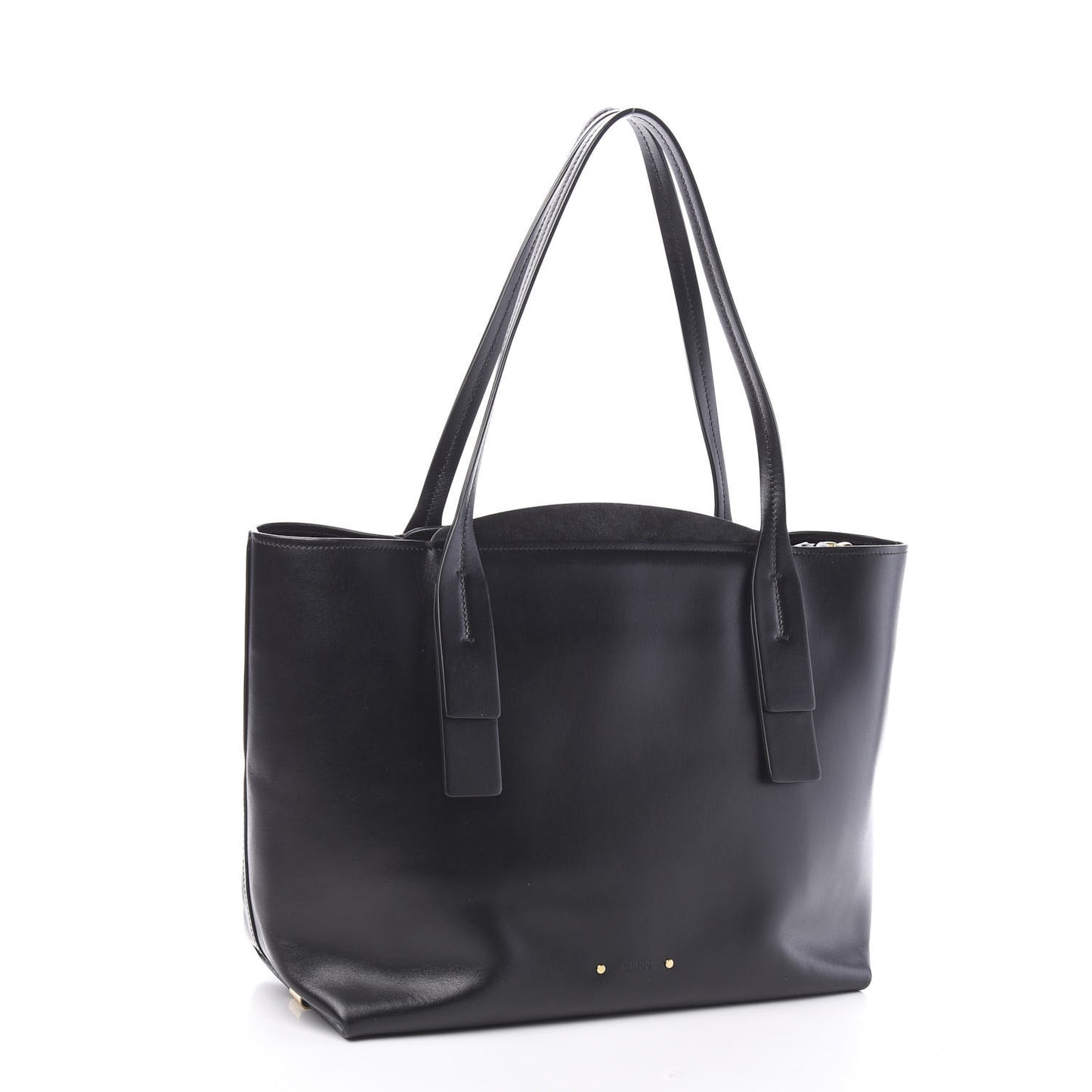 Shiny Calfskin Suede Medium C Zipped Tote Black