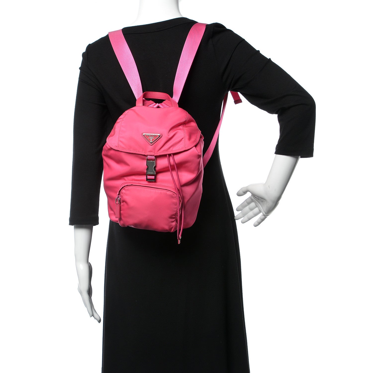 Prada Tessuto Nylon Vela Saffiano Mini Single Snap Buckle Backpack Fuxia 2 of 10