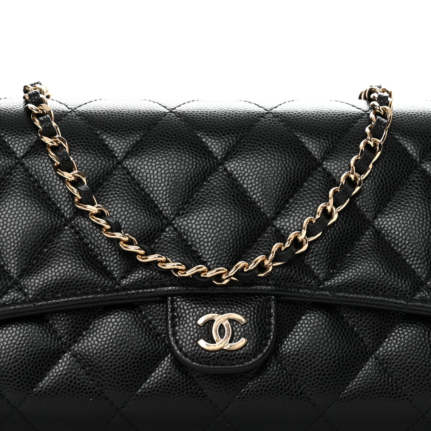 Caviar Quilted Phone Holder Wallet on Removable Chain Black