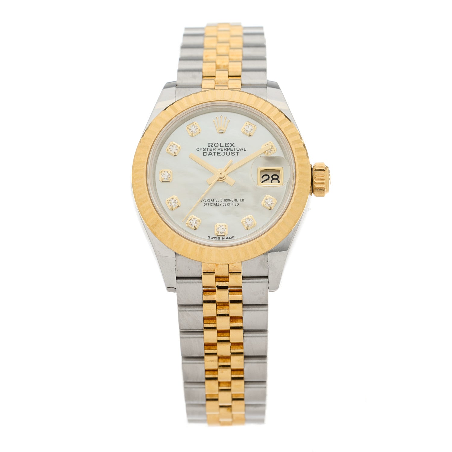 Rolex Stainless Steel 18K Yellow Gold Diamond Mother of Pearl 28mm Oyster Perpetual Datejust Watch 279173 1 of 5