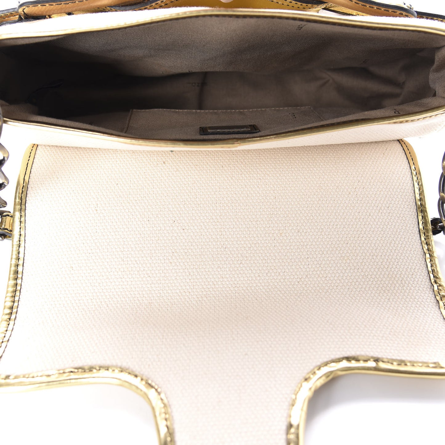 Canvas Metallic Calfskin B Bis Flap Bag Natural Gold