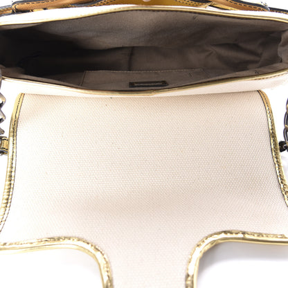 Fendi Canvas Metallic Calfskin B Bis Flap Bag Natural Gold 5 of 17