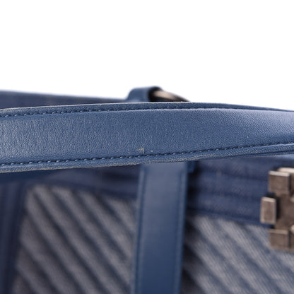 Chanel Denim Chevron Quilted Large Boy Shopping Tote Light Blue 12 of 17