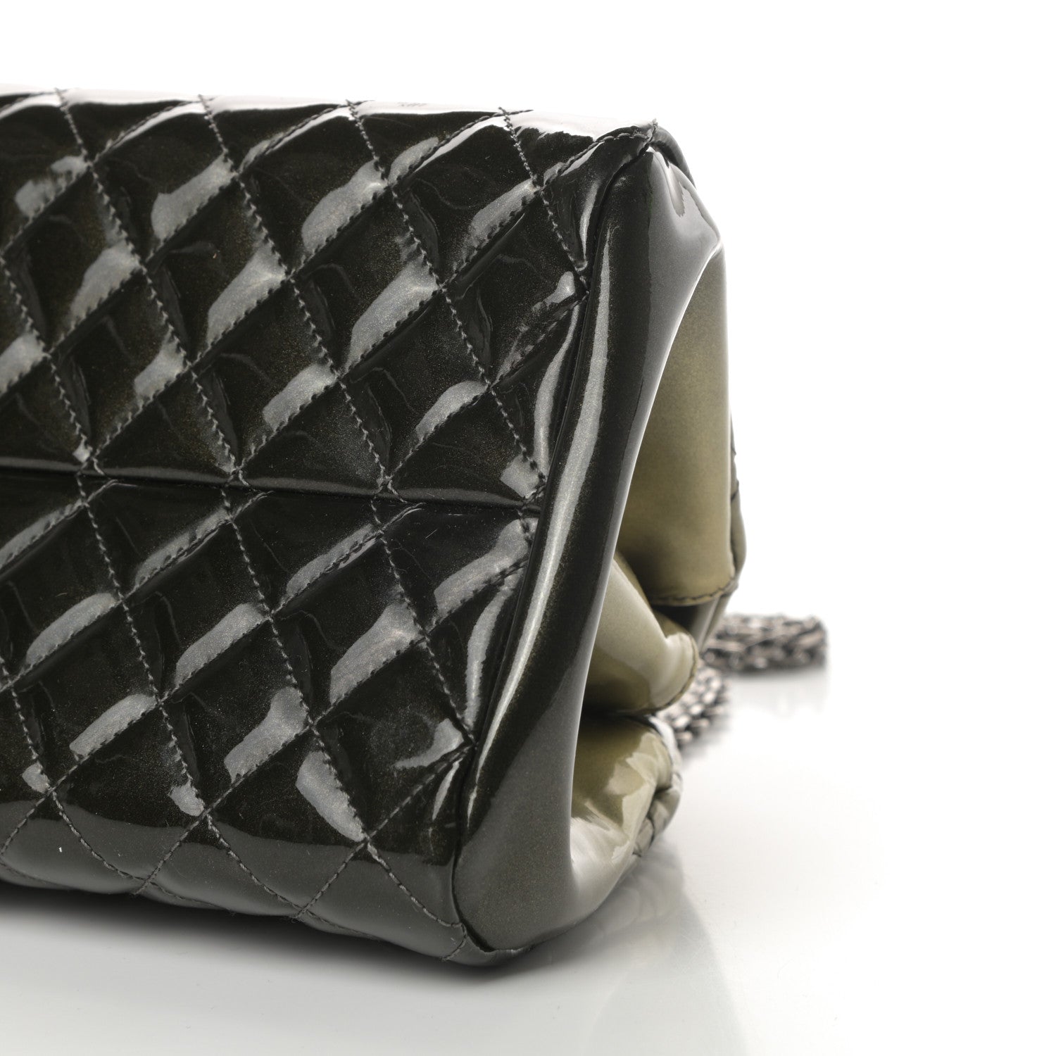 Chanel Metallic Patent Quilted Medium Just Mademoiselle Bowling Bag Green Degrade 10 of 10