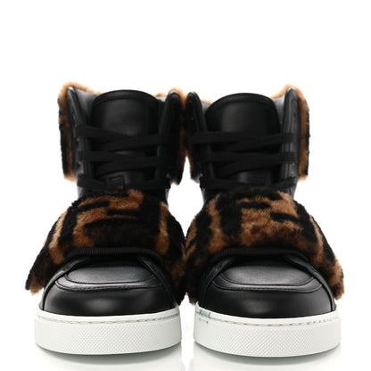 Fendi Vitello Shearling FF High Top Sneakers 35 Black Brown 2 of 8